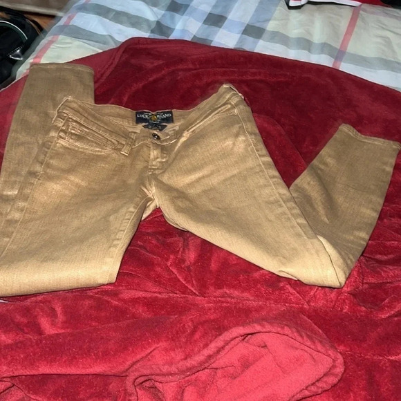Lucky Braid Charlie Skinny Metallic  Gold jeans Sz 0 - Picture 13 of 14